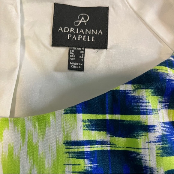 Women’s Adrianna Papell Lime Green/ Blue/White Print Sleeveless Dress SZ 4 - Picture 2 of 9